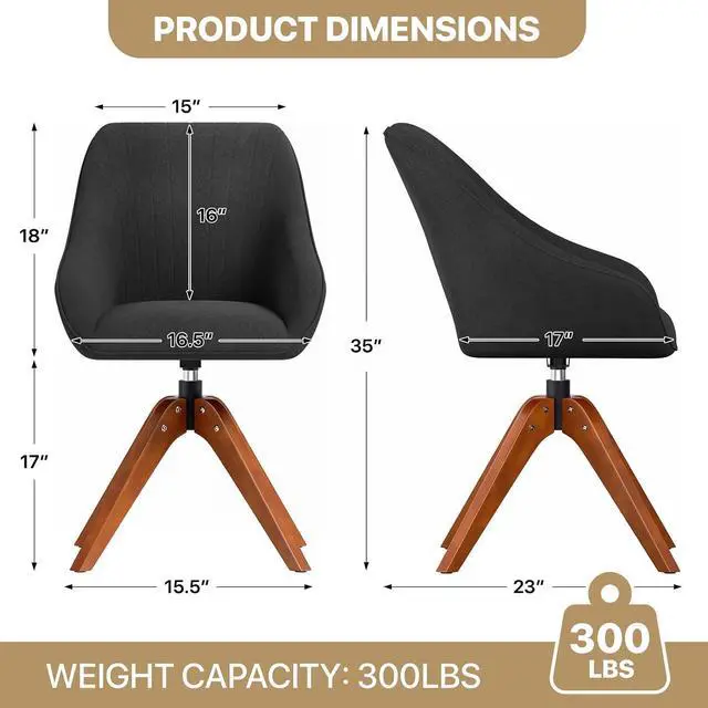 Alt view image 2 of 7 - Swivel Accent Chair Set of 2, Mid Century Modern Armchair with Solid Wood Legs, Home Office Desk Chair No Wheels for Office, Living Room, Bedroom, Black