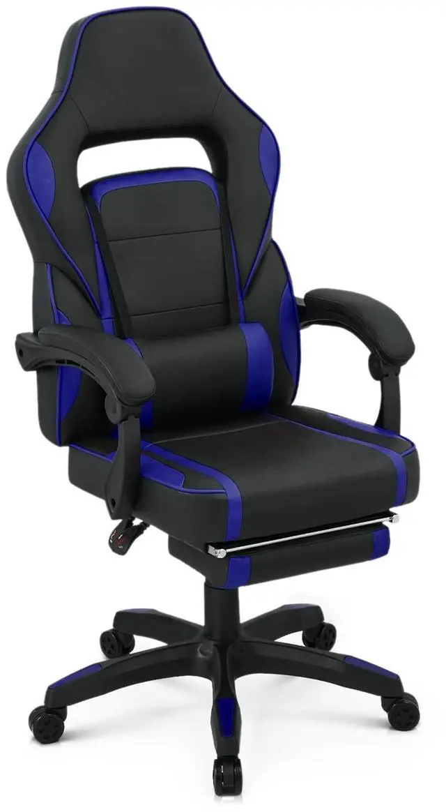 Main image of Racing Style Gaming Chair with Extendable Footrest Reclining Back & Padded Armrests, 360 Degree Swivel High Back PC Computer Desk Office Chair Adjustable Heigh for Home Office, Blue