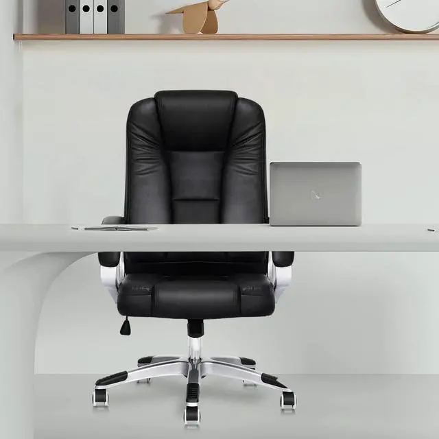 Alt view image 2 of 7 - Executive Office Chair, High Back PU Leather Ergonomic Computer Chair with Lumbar Support and Padded Armrest for Adults, 300 lbs Capacity, Black