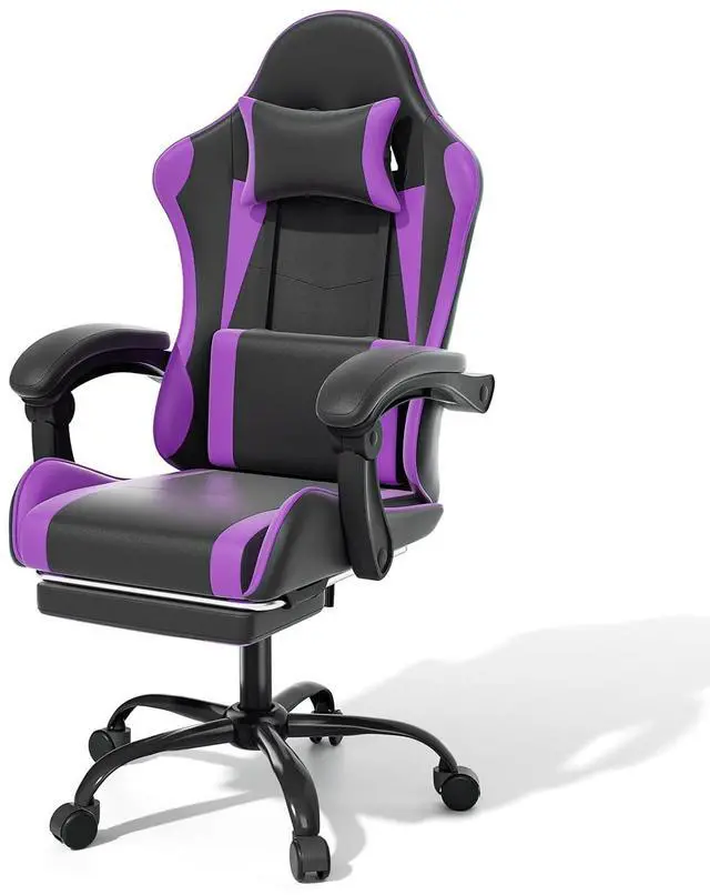 Main image of Gaming Chair Office Chair Leather High Back Computer Chair with Headrest and Lumbar Support 360° Swivel Ergonomic Footrest Adjustable Gamer Chair for Adult Teen Home Office Using, Purple