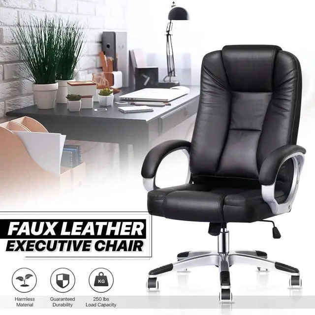 Alt view image 7 of 7 - Executive Office Chair, High Back PU Leather Ergonomic Computer Chair with Lumbar Support and Padded Armrest for Adults, 300 lbs Capacity, Black