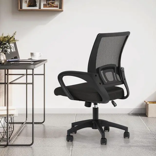 Alt view image 2 of 7 - Mesh Office Chair, Ergonomic Computer Chair for Adults, Rolling Swivel Mid-Back Desk Chair with Lumbar Support, Comfy Armrest for Home Office, Gaming, Black