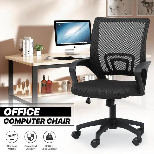 Alt view image 4 of 7 - Mesh Office Chair, Ergonomic Computer Chair for Adults, Rolling Swivel Mid-Back Desk Chair with Lumbar Support, Comfy Armrest for Home Office, Gaming, Black