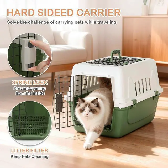 Alt view image 3 of 7 - 22-Inch Dog Crate Plastic 2-Door Top Loading Cat Carrier, Hard-Sided Dog Travel Carrier for Small Dogs and Cats, Ventilation and Security Lock Design for Pets up to 22 lbs (Green)