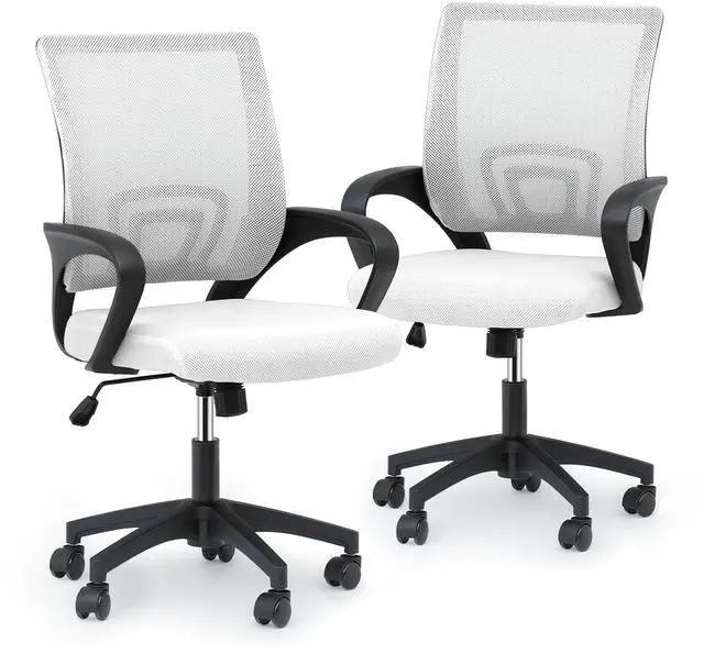 Main image of Mesh Office Chair Set of 2, Ergonomic Computer Chair for Adults, Rolling Swivel Mid-Back Desk Chair with Lumbar Support, Comfy Armrest for Home Office, Gaming, White