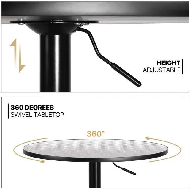 Alt view image 4 of 7 - Pub Round Table Silver Stripe Top with Black Leg and Base, Bar Table 27.5"- 36"" Height Adjustable with 360° Swivel, Cocktail Bistro Table for Dining Bistro Cafe Home Bar, 23.5" Diameter