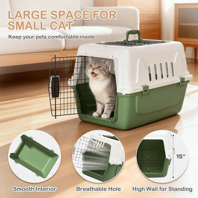 Alt view image 4 of 7 - 22-Inch Dog Crate Plastic 2-Door Top Loading Cat Carrier, Hard-Sided Dog Travel Carrier for Small Dogs and Cats, Ventilation and Security Lock Design for Pets up to 22 lbs (Green)