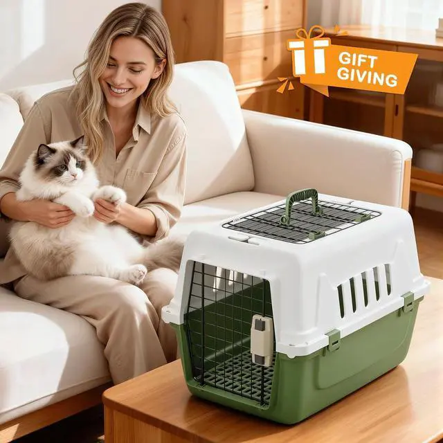 Alt view image 7 of 7 - 22-Inch Dog Crate Plastic 2-Door Top Loading Cat Carrier, Hard-Sided Dog Travel Carrier for Small Dogs and Cats, Ventilation and Security Lock Design for Pets up to 22 lbs (Green)