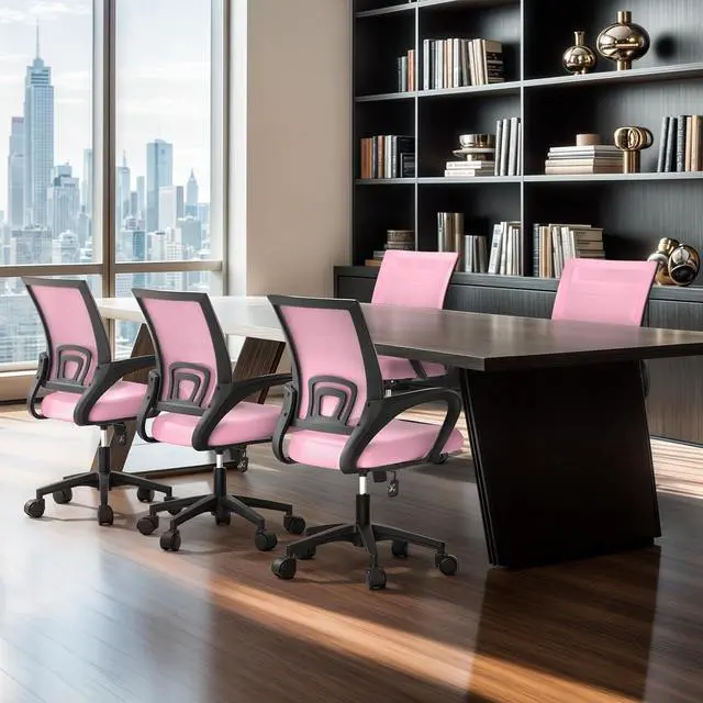Alt view image 2 of 7 - Mesh Office Chair Set of 2, Ergonomic Computer Chair for Adults, Rolling Swivel Mid-Back Desk Chair with Lumbar Support, Comfy Armrest for Home Office, Gaming, Pink