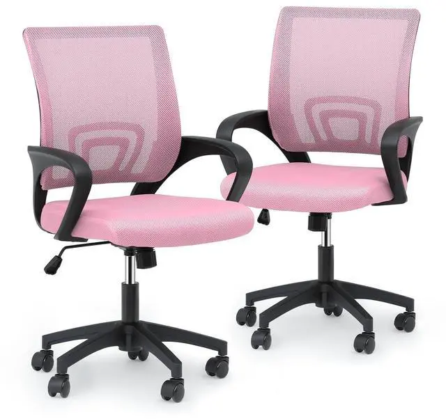 Main image of Mesh Office Chair Set of 2, Ergonomic Computer Chair for Adults, Rolling Swivel Mid-Back Desk Chair with Lumbar Support, Comfy Armrest for Home Office, Gaming, Pink