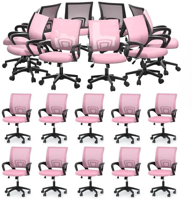 Main image of Mesh Office Chair, Ergonomic Computer Chair for Adults, Rolling Swivel Mid-Back Desk Chair with Lumbar Support, Comfy Armrest for Home Office, Gaming, Pink 20 Pack
