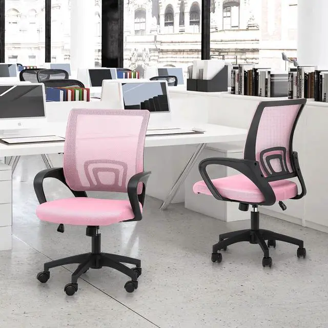 Alt view image 2 of 7 - Mesh Office Chair, Ergonomic Computer Chair for Adults, Rolling Swivel Mid-Back Desk Chair with Lumbar Support, Comfy Armrest for Home Office, Gaming, Pink 20 Pack
