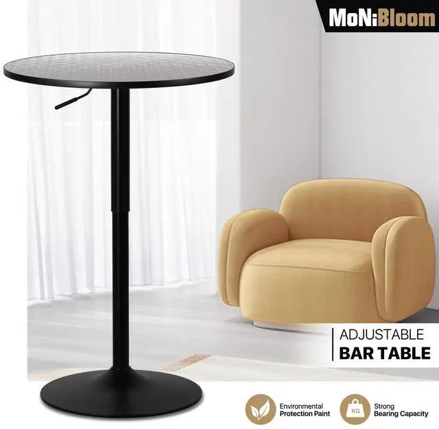 Alt view image 7 of 7 - Pub Round Table Silver Stripe Top with Black Leg and Base, Bar Table 27.5"- 36"" Height Adjustable with 360° Swivel, Cocktail Bistro Table for Dining Bistro Cafe Home Bar, 23.5" Diameter