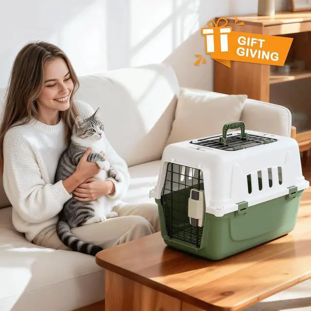 Alt view image 7 of 7 - 18-Inch 2-Door Top Loading Cat Carrier, Plastic Dog Crate Hard-Sided Dog Travel Carrier for Small Dogs and Cats, Ventilation and Security Lock Design for Pets up to 10 lbs (Green)