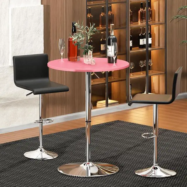 Alt view image 2 of 7 - Bistro Pub Table Round Bar 27.5"- 36" Height-Adjustable Cocktail Table with 23.5 Inch Table Top for Dining Room Home Kitchen Patio Bistro (Pink)