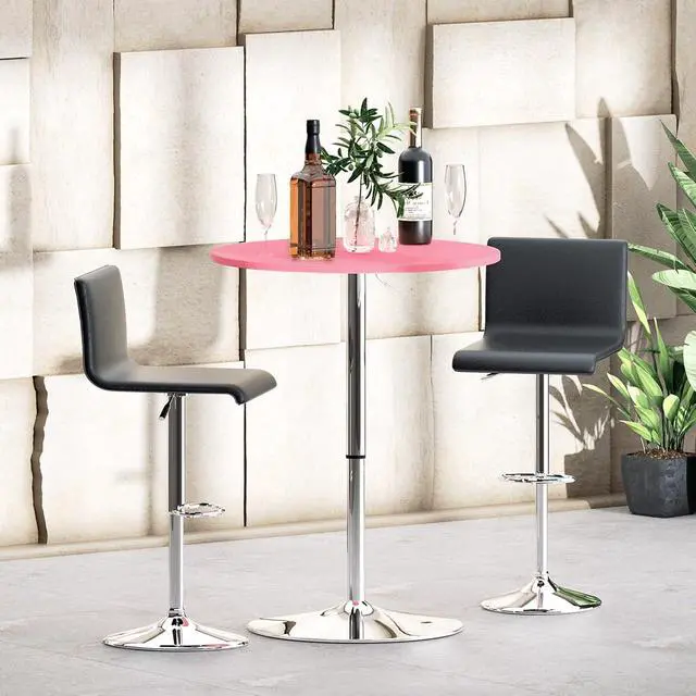 Alt view image 4 of 7 - Bistro Pub Table Round Bar 27.5"- 36" Height-Adjustable Cocktail Table with 23.5 Inch Table Top for Dining Room Home Kitchen Patio Bistro (Pink)