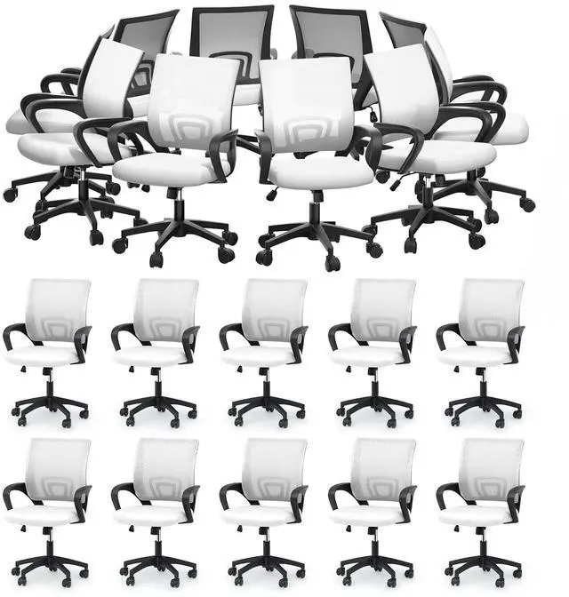Main image of Mesh Office Chair, Ergonomic Computer Chair for Adults, Rolling Swivel Mid-Back Desk Chair with Lumbar Support, Comfy Armrest for Home Office, Gaming, White 20 Pack