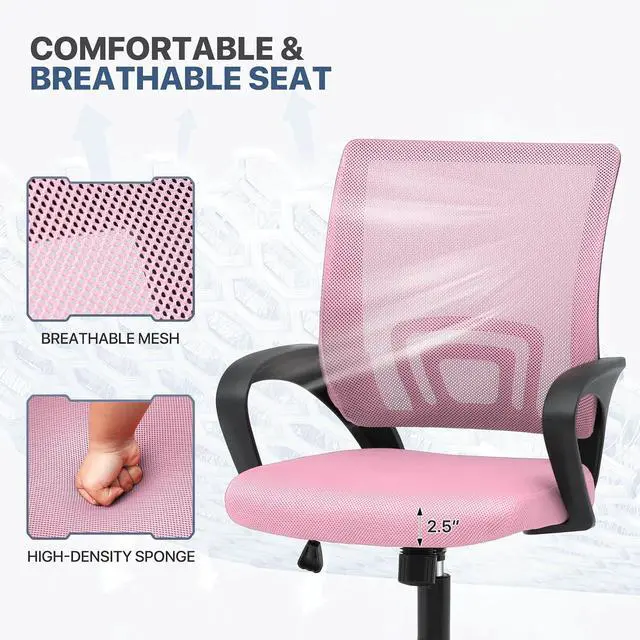 Alt view image 7 of 7 - Mesh Office Chair, Ergonomic Computer Chair for Adults, Rolling Swivel Mid-Back Desk Chair with Lumbar Support, Comfy Armrest for Home Office, Gaming, Pink 20 Pack