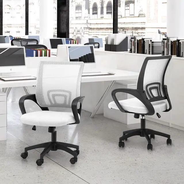 Alt view image 2 of 3 - Mesh Office Chair, Ergonomic Computer Chair for Adults, Rolling Swivel Mid-Back Desk Chair with Lumbar Support, Comfy Armrest for Home Office, Gaming, White 20 Pack