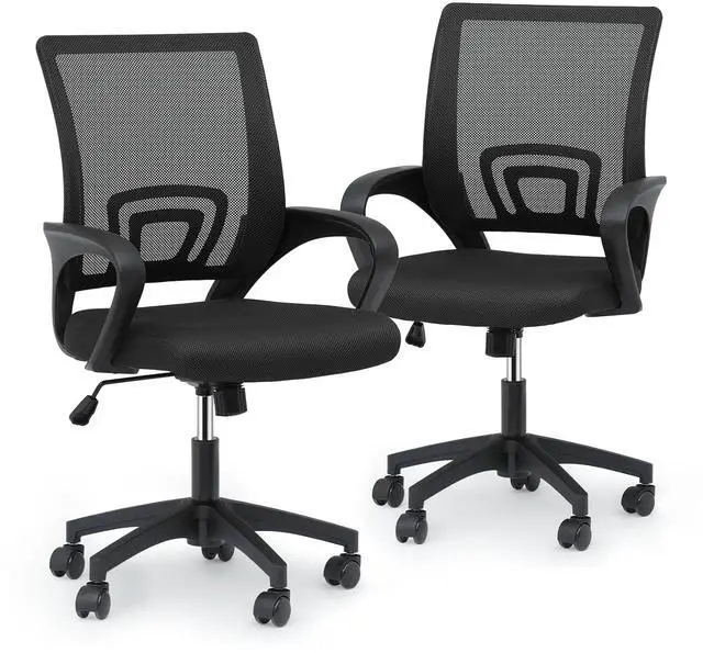Main image of Mesh Office Chair Set of 2, Ergonomic Computer Chair for Adults, Rolling Swivel Mid-Back Desk Chair with Lumbar Support, Comfy Armrest for Home Office, Gaming, Black
