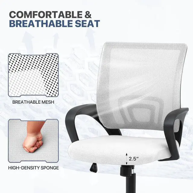 Alt view image 3 of 3 - Mesh Office Chair, Ergonomic Computer Chair for Adults, Rolling Swivel Mid-Back Desk Chair with Lumbar Support, Comfy Armrest for Home Office, Gaming, White 20 Pack