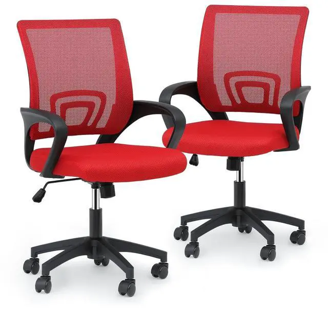 Main image of Mesh Office Chair Set of 2, Ergonomic Computer Chair for Adults, Rolling Swivel Mid-Back Desk Chair with Lumbar Support, Comfy Armrest for Home Office, Gaming, Red
