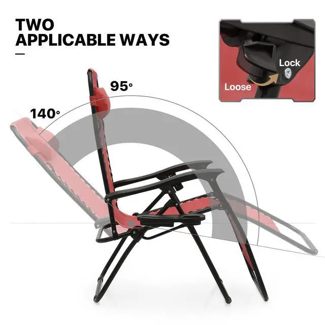 Alt view image 6 of 7 - 3PCS Leisure Chairs Table Set Outdoor Furniture Zero Gravity Chairs Recliner Adjustable Folding Lounger for Pool Patio Camping Yard Beach Vacation, 330lbs Capacity, Maroon