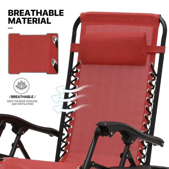 Alt view image 7 of 7 - 3PCS Leisure Chairs Table Set Outdoor Furniture Zero Gravity Chairs Recliner Adjustable Folding Lounger for Pool Patio Camping Yard Beach Vacation, 330lbs Capacity, Maroon