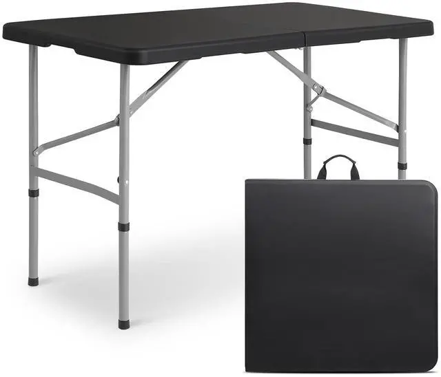 Main image of 4Ft Folding Card Table, Outdoor Foldable Small Portable Plastic Dining Picnic Cookout Table w/Handle, Black