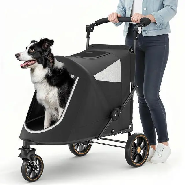 Main image of Pet Stroller for Large Dogs or Multiple Dogs Cats with Adjustable Handle, 3-Wheels Dual Entry Portable Dog Carting Easy Folding Pet Wagon Double Dog Stroller up to 55 lbs, Black