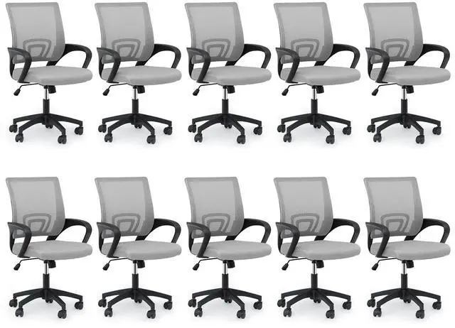 Main image of Mesh Office Chair, Ergonomic Computer Chair for Adults, Rolling Swivel Mid-Back Desk Chair with Lumbar Support, Comfy Armrest for Home Office, Gaming, Light Gray 10 Pack
