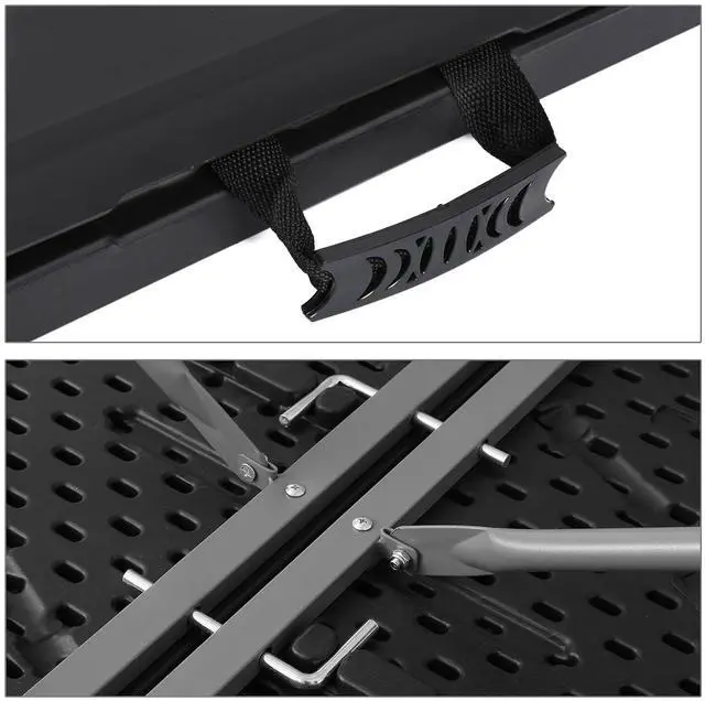 Alt view image 6 of 6 - 4Ft Folding Card Table, Outdoor Foldable Small Portable Plastic Dining Picnic Cookout Table w/Handle, Black