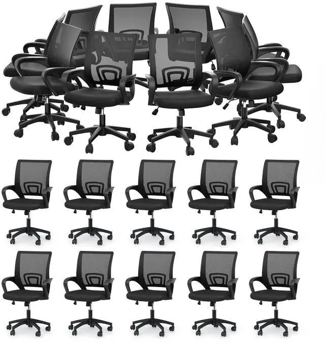 Main image of Mesh Office Chair, Ergonomic Computer Chair for Adults, Rolling Swivel Mid-Back Desk Chair with Lumbar Support, Comfy Armrest for Home Office, Gaming, Black 20 Pack