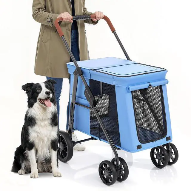 Main image of Pet Stroller for Medium to Large Dogs up to 66lb, One-Button Fold System, Breathable Mesh Top & Sides, Portable Dog Wagon for Outdoor
