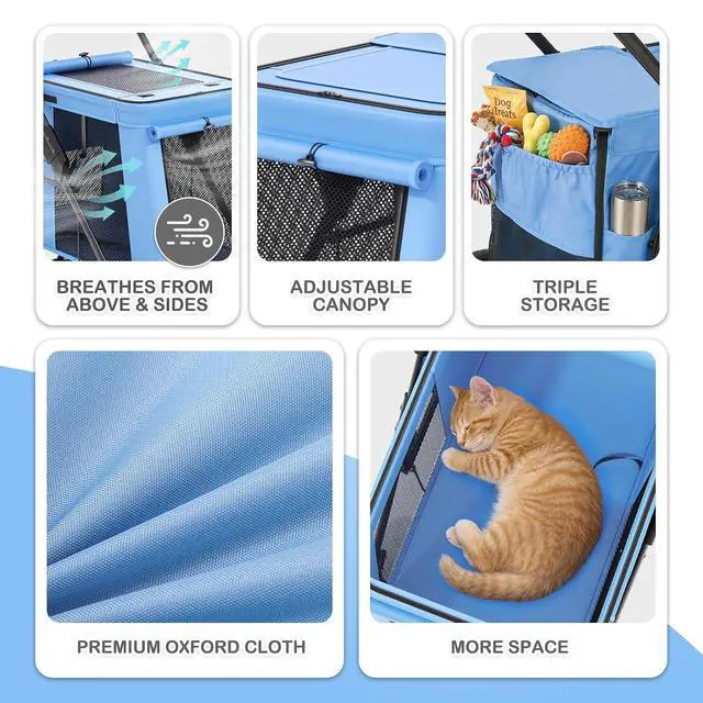 Alt view image 4 of 6 - Pet Stroller for Medium to Large Dogs up to 66lb, One-Button Fold System, Breathable Mesh Top & Sides, Portable Dog Wagon for Outdoor
