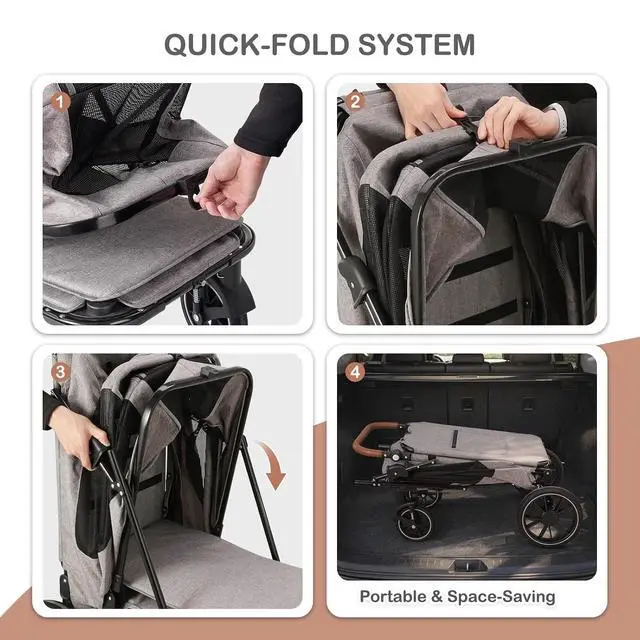 Alt view image 6 of 6 - Large Pet Stroller with Anti-Slip Ramp, Heavy Duty Dog Stroller Up to 99lb, Safe & Gentle Mobility Aid, All-Terrain Wheels, Idea for Injured, Disabled, & Senior Dog