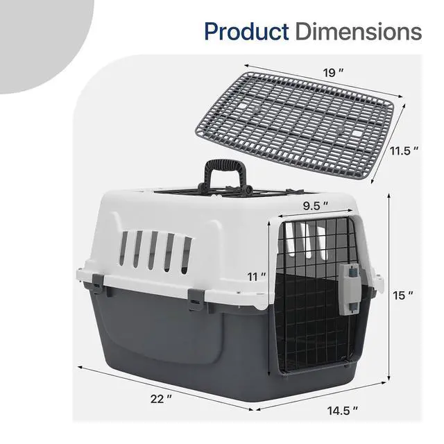 Alt view image 2 of 7 - 22 Inch Hard-Sided Plastic Dog Carrier 2 Door Travel Crate for Small Dogs Cats up to 22 lbs, Durable Handle, Security Lock Design, Gray