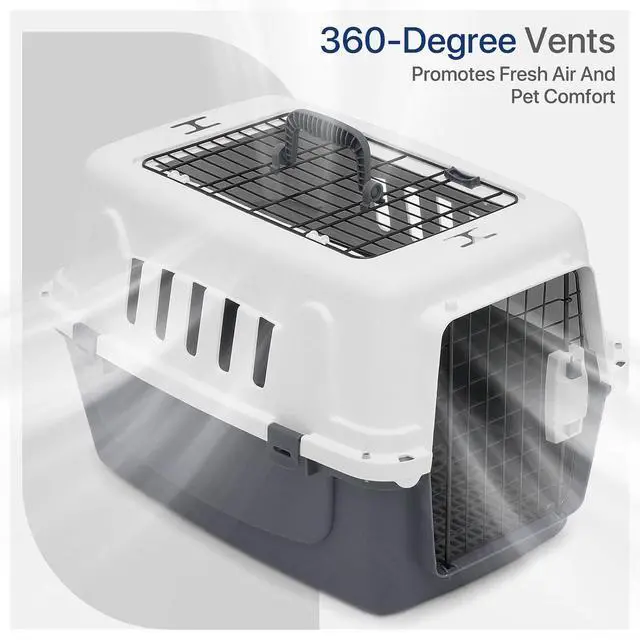 Alt view image 5 of 7 - 22 Inch Hard-Sided Plastic Dog Carrier 2 Door Travel Crate for Small Dogs Cats up to 22 lbs, Durable Handle, Security Lock Design, Gray