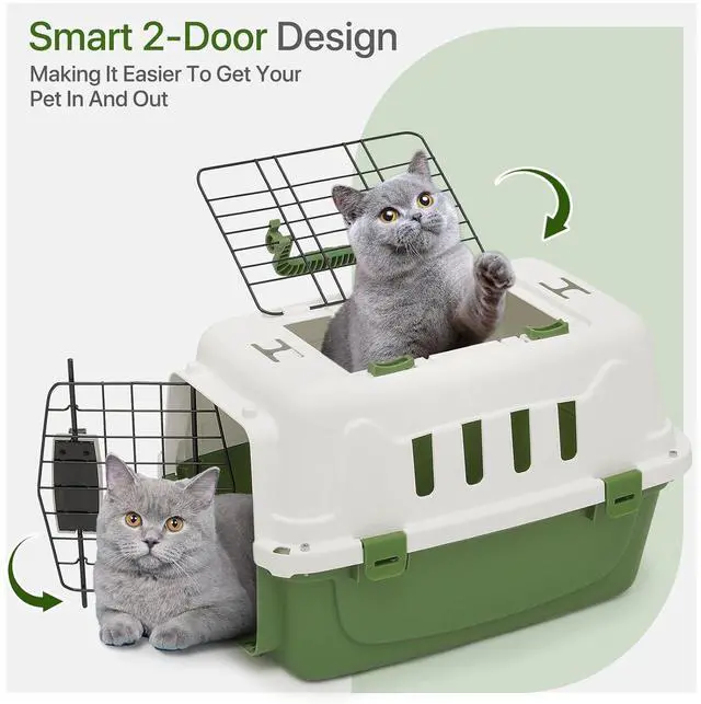 Alt view image 4 of 7 - 18 Inch Hard-Sided Plastic Dog Carrier 2 Door Travel Crate for Small Dogs Cats up to 10 lbs, Durable Handle, Security Lock Design, Green