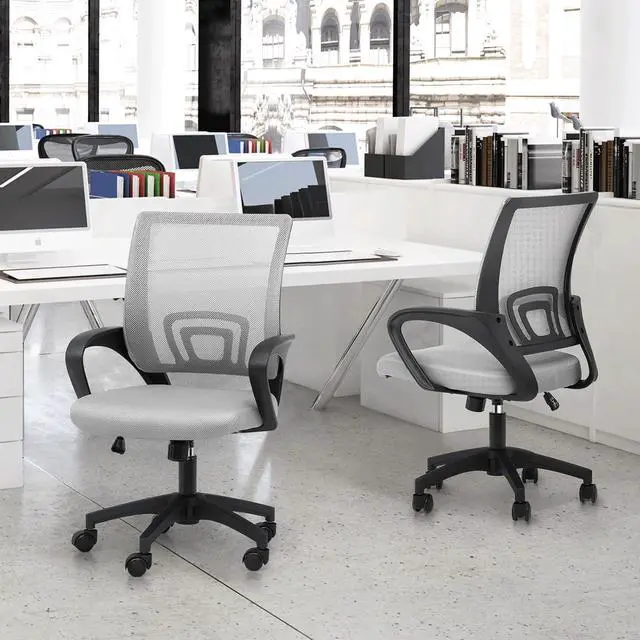 Alt view image 2 of 7 - Mesh Office Chair, Ergonomic Computer Chair for Adults, Rolling Swivel Mid-Back Desk Chair with Lumbar Support, Comfy Armrest for Home Office, Gaming, Light Gray 10 Pack