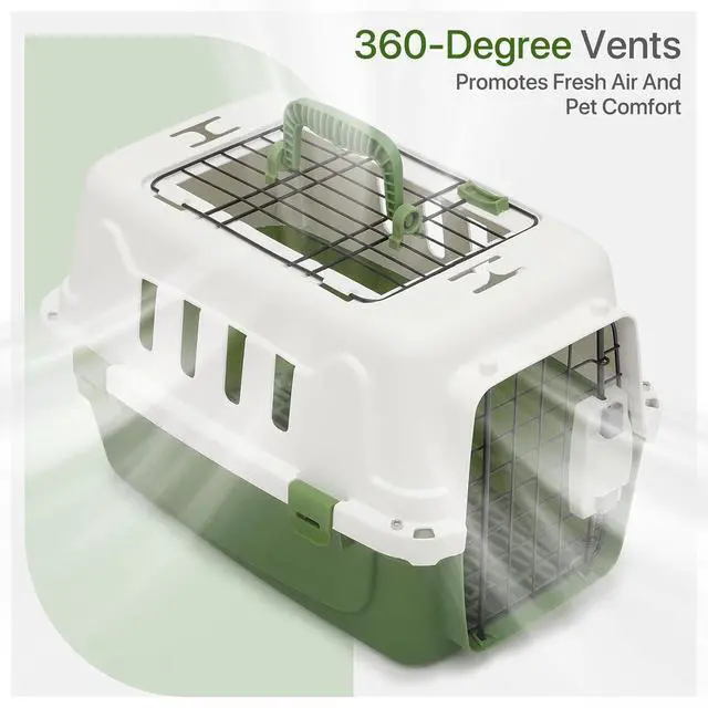 Alt view image 5 of 7 - 18 Inch Hard-Sided Plastic Dog Carrier 2 Door Travel Crate for Small Dogs Cats up to 10 lbs, Durable Handle, Security Lock Design, Green