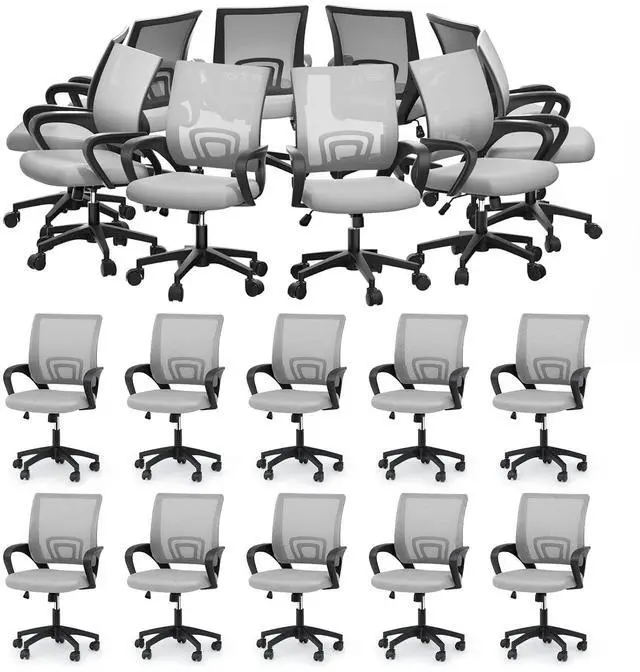 Main image of Mesh Office Chair, Ergonomic Computer Chair for Adults, Rolling Swivel Mid-Back Desk Chair with Lumbar Support, Comfy Armrest for Home Office, Gaming, Light Gray 20 Pack