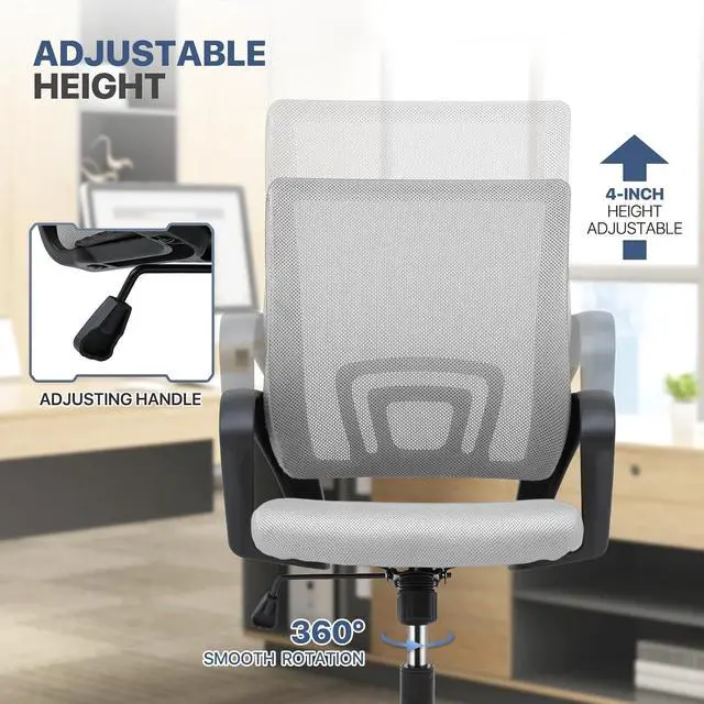 Alt view image 6 of 7 - Mesh Office Chair, Ergonomic Computer Chair for Adults, Rolling Swivel Mid-Back Desk Chair with Lumbar Support, Comfy Armrest for Home Office, Gaming, Light Gray 20 Pack