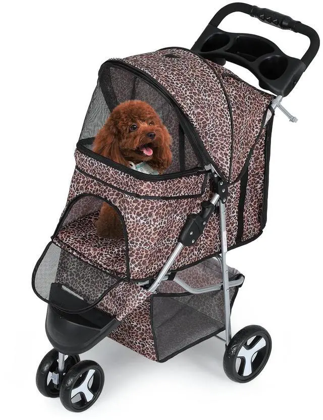 Main image of Dog Stroller for Dogs and Cats, Foldable Pet Jogger Stroller with Cup Holders, Cat Stroller w/Bottom Storage for Pets up to 33 lbs, Leopard Print