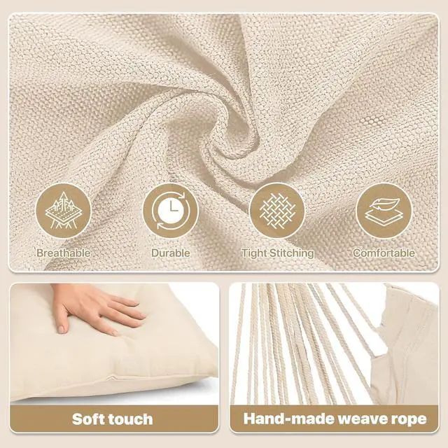 Alt view image 5 of 7 - Hammock Chair Hanging Rope Swing w/2 Cushions, Boho Macrame Hanging Chair Max 350 lbs Capacity w/Side Pocket for Adults Indoor/Outdoor, Living Room Bedroom Comfy Reading Swinging Chair