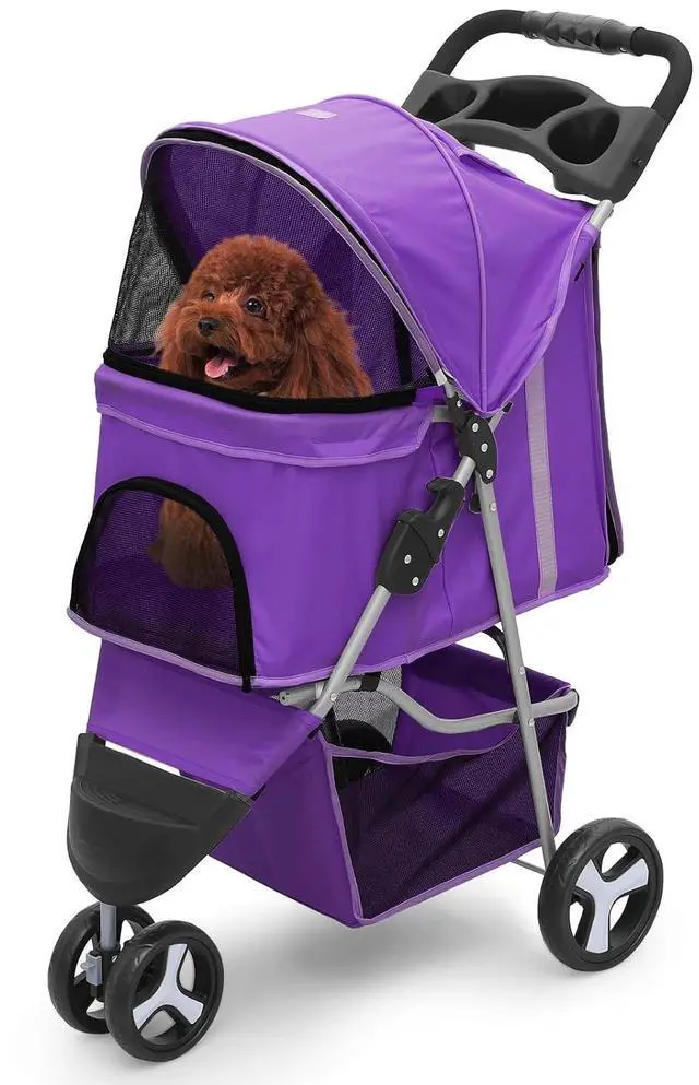 Main image of Dog Stroller for Dogs and Cats, Foldable Pet Jogger Stroller with Cup Holders, Cat Stroller w/Bottom Storage for Pets up to 33 lbs, Purple