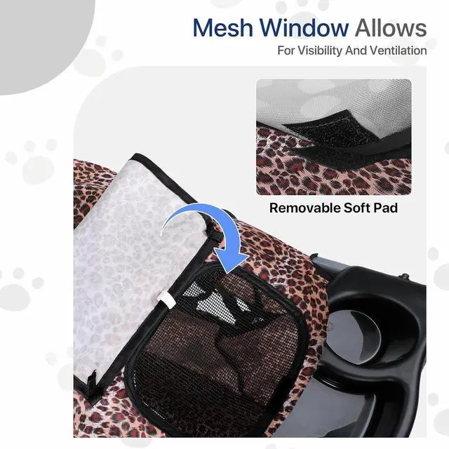 Alt view image 5 of 7 - Dog Stroller for Dogs and Cats, Foldable Pet Jogger Stroller with Cup Holders, Cat Stroller w/Bottom Storage for Pets up to 33 lbs, Leopard Print