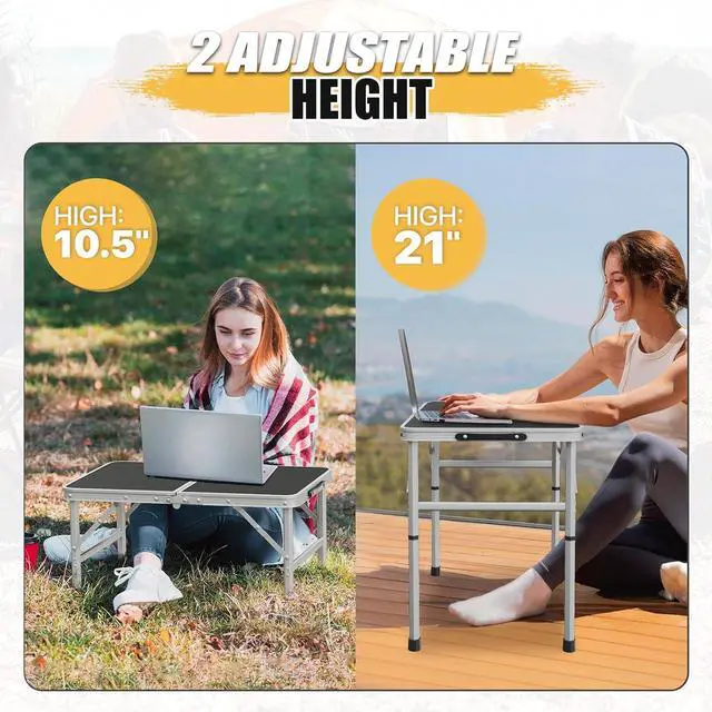 Alt view image 4 of 7 - MADOG Portable Camping Table, Lightweight Roll UP Table Adjustable Height Aluminum Small Folding Camping Table, Relaxing by The Sea, Picnics, Outdoor Party, Black