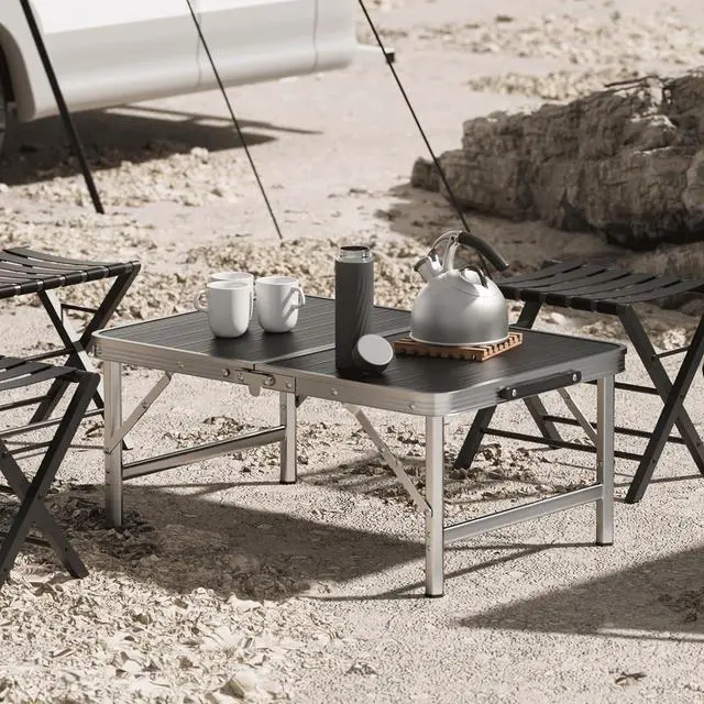 Alt view image 2 of 7 - MADOG Portable Camping Table, Lightweight Roll UP Table Adjustable Height Aluminum Small Folding Camping Table, Relaxing by The Sea, Picnics, Outdoor Party, Black