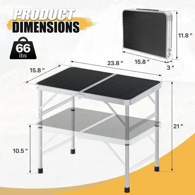 Alt view image 3 of 7 - MADOG Portable Camping Table, Lightweight Roll UP Table Adjustable Height Aluminum Small Folding Camping Table, Relaxing by The Sea, Picnics, Outdoor Party, Black